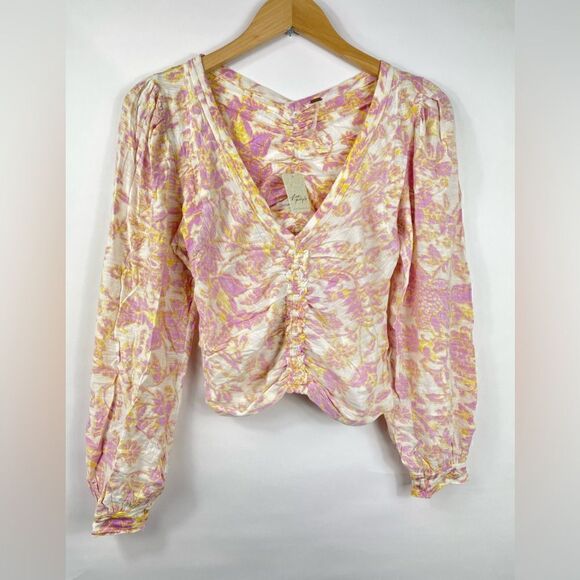 Free People Say The Word Ruched Floral Top Small NEW - Picture 3 of 8